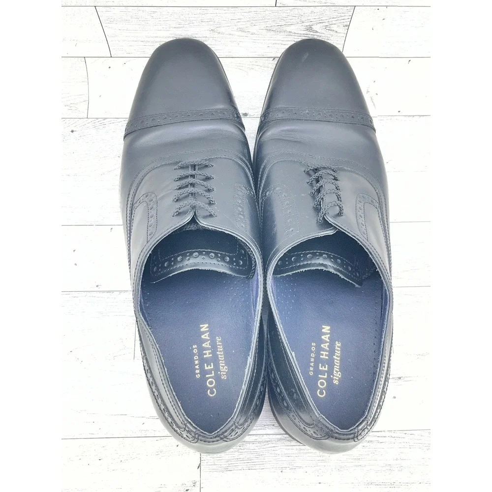 Cole Haan Grand.OS Signature Men Black‎ Leather Cap Toe Brogue Oxford Shoes 12M